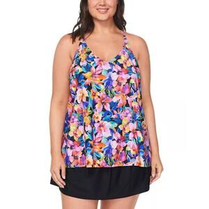 Island Escape Women Floral Print Underwire Racerback Swim Tankini Top Size 16W
